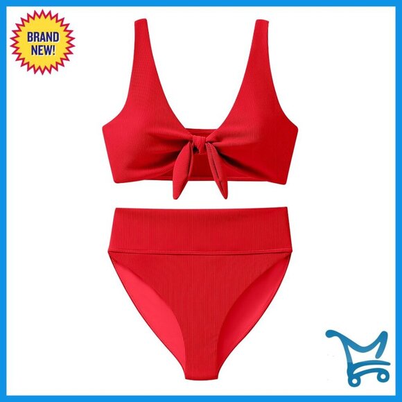 Other - High Waisted Ribbed Bikini Set Adjustable Straps Tummy Control Slim Fit Summer